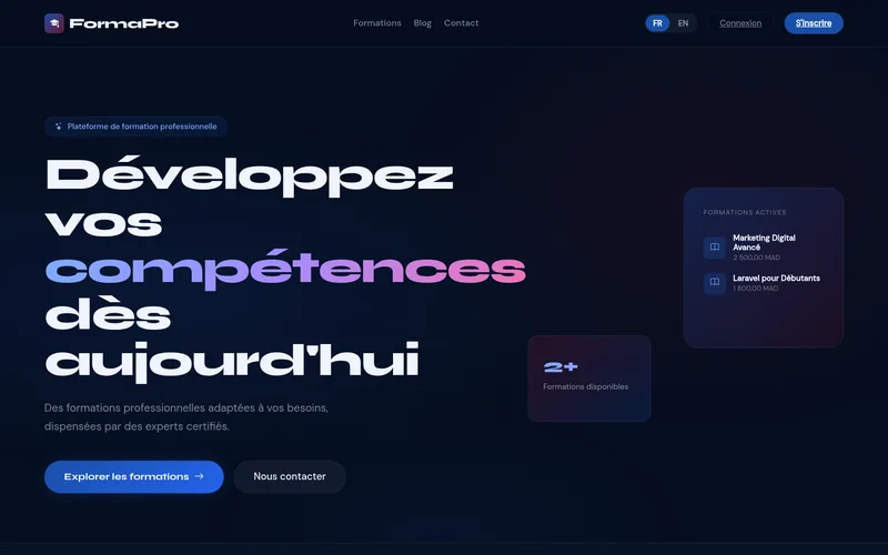 FormaPro French home page with gradient headline